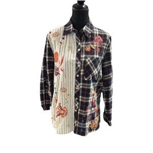 NWT John Mark Embroidered Plaid Button Up Short Size Small